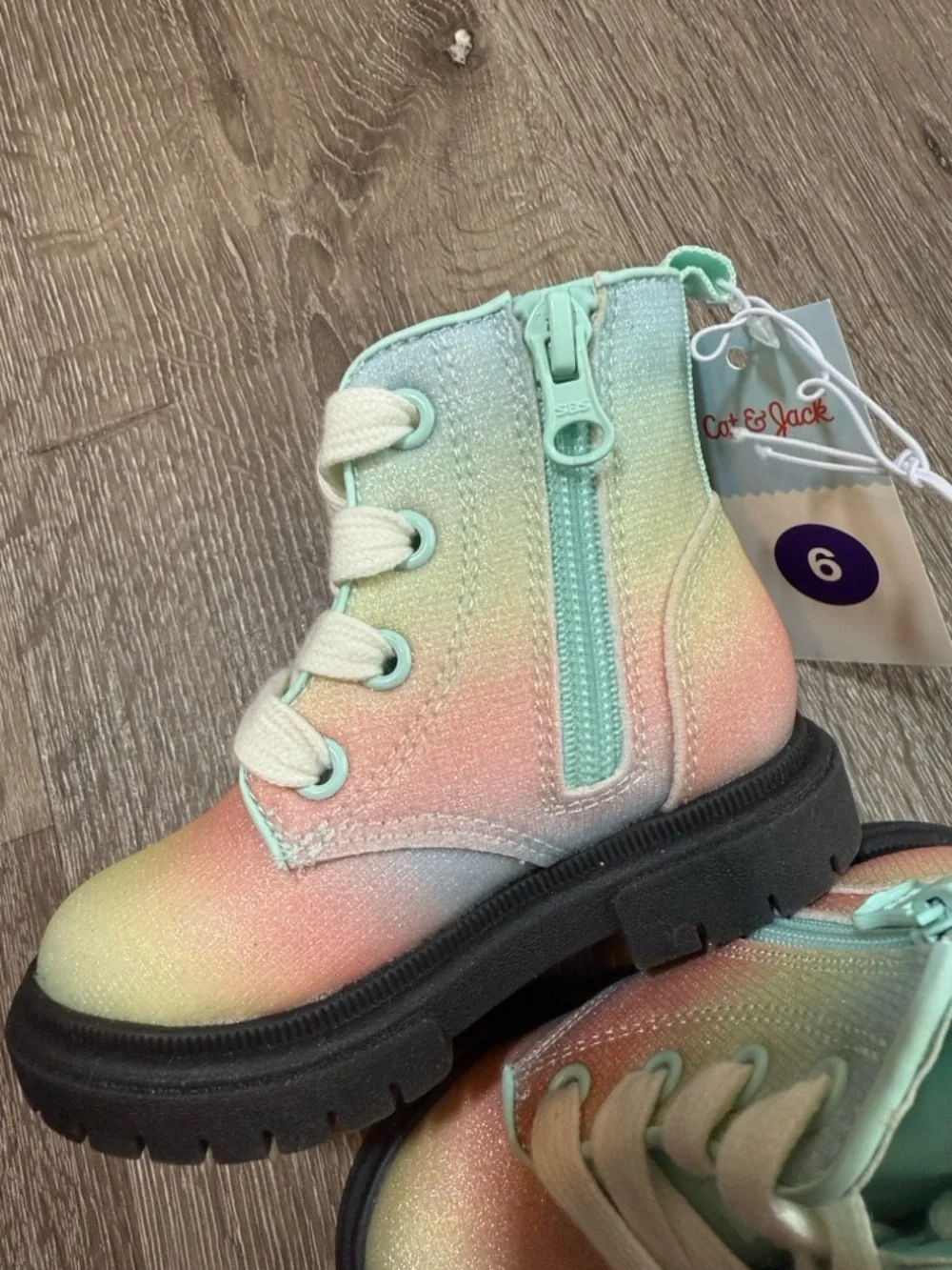 Cat & Jack AmayaToddler Girls Combat Boots SZ 6 Rainbow Glitter NWT
